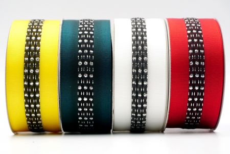 Metallic Mid-Dotted and Stitched Grosgrain Ribbon_K1594S